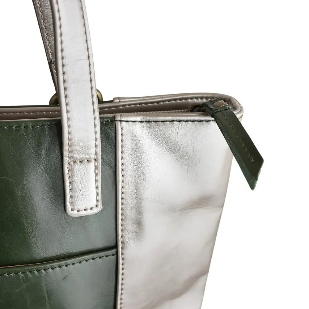 Green And Champagne Aurielle Leather Tote - 14W x 9H x 4.75D - Picture 6 of 11